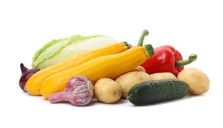 Photo of Different fresh ripe vegetables isolated on white