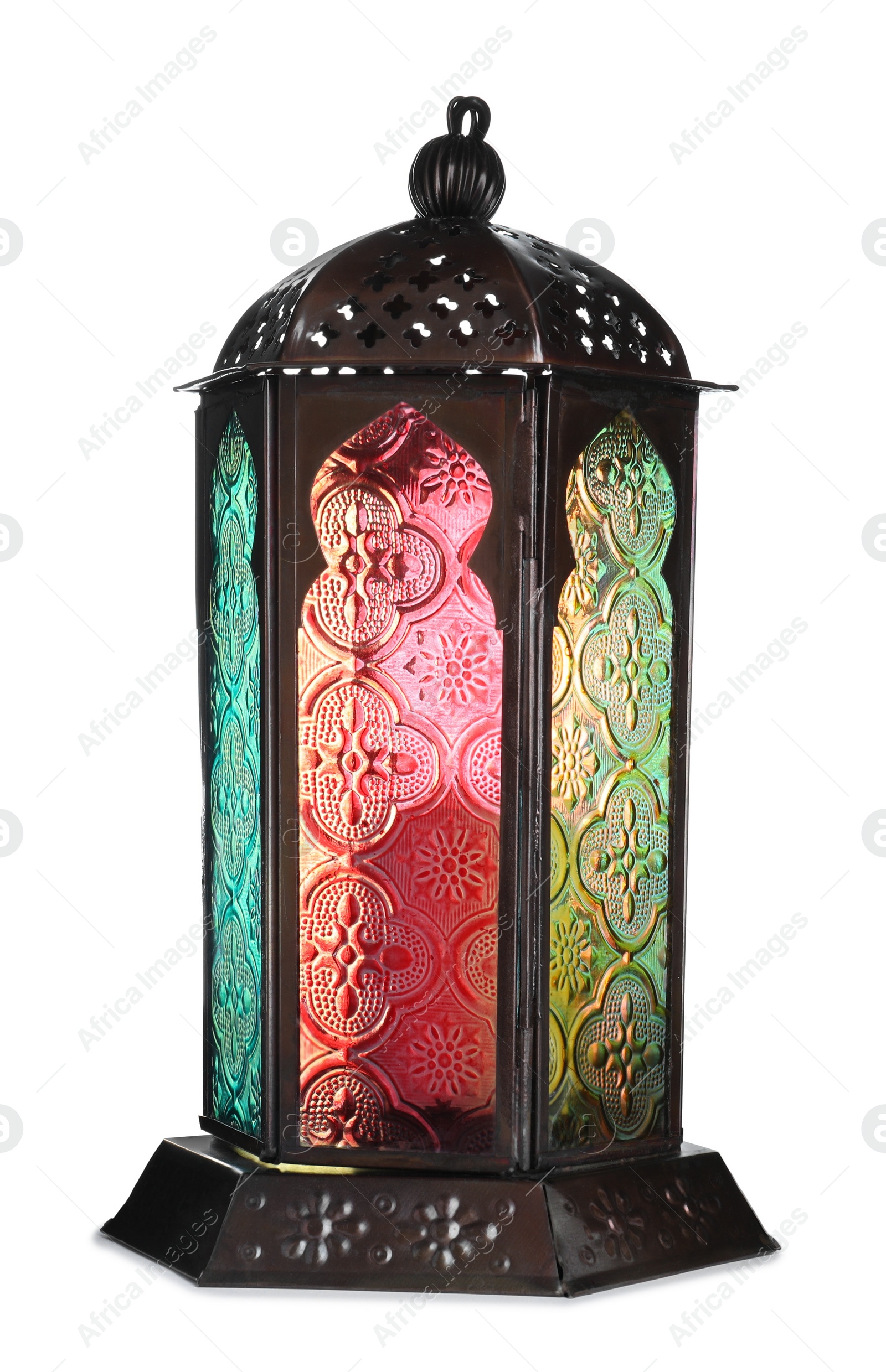 Photo of Beautiful decorative Arabic lantern isolated on white