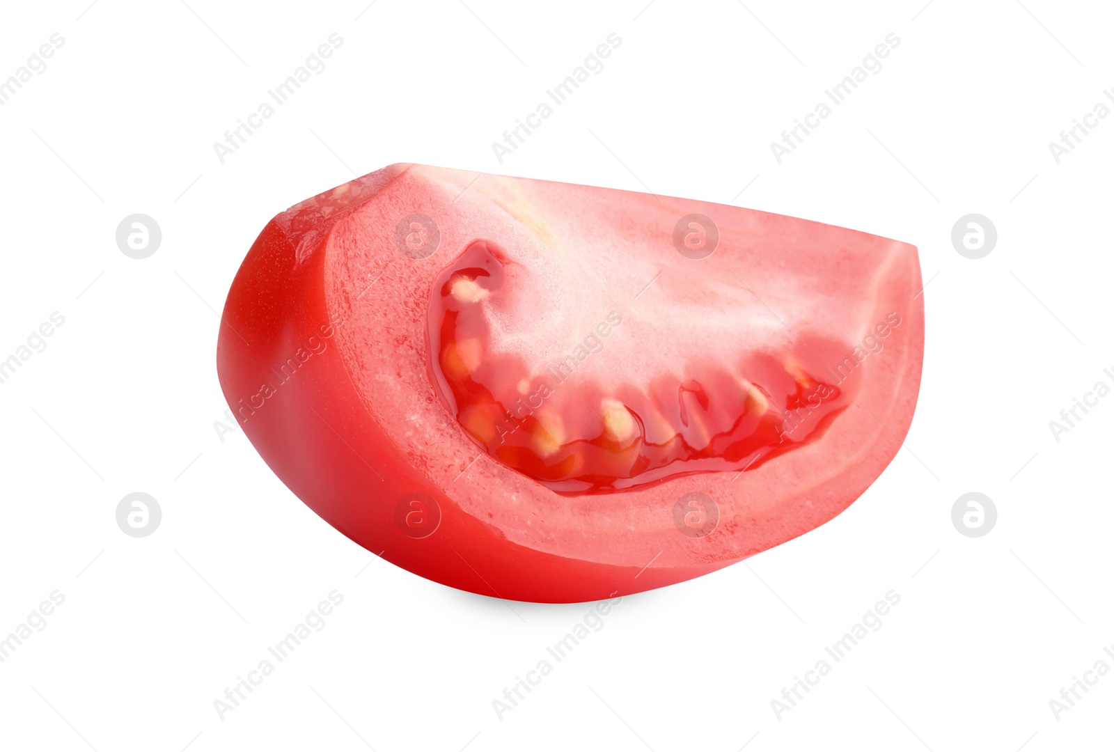 Photo of Piece of red ripe tomato isolated on white