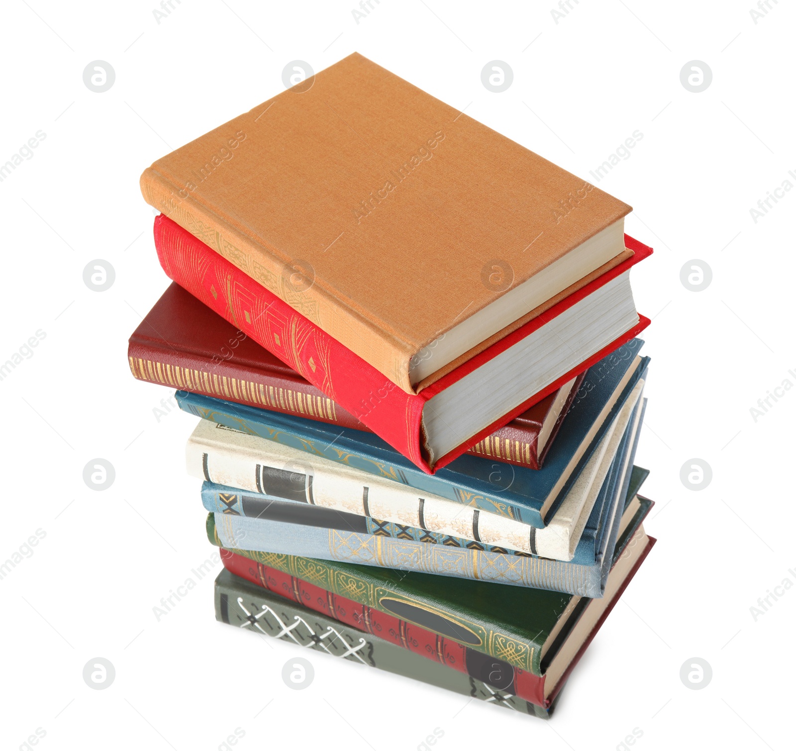 Photo of Stack of hardcover books on white background