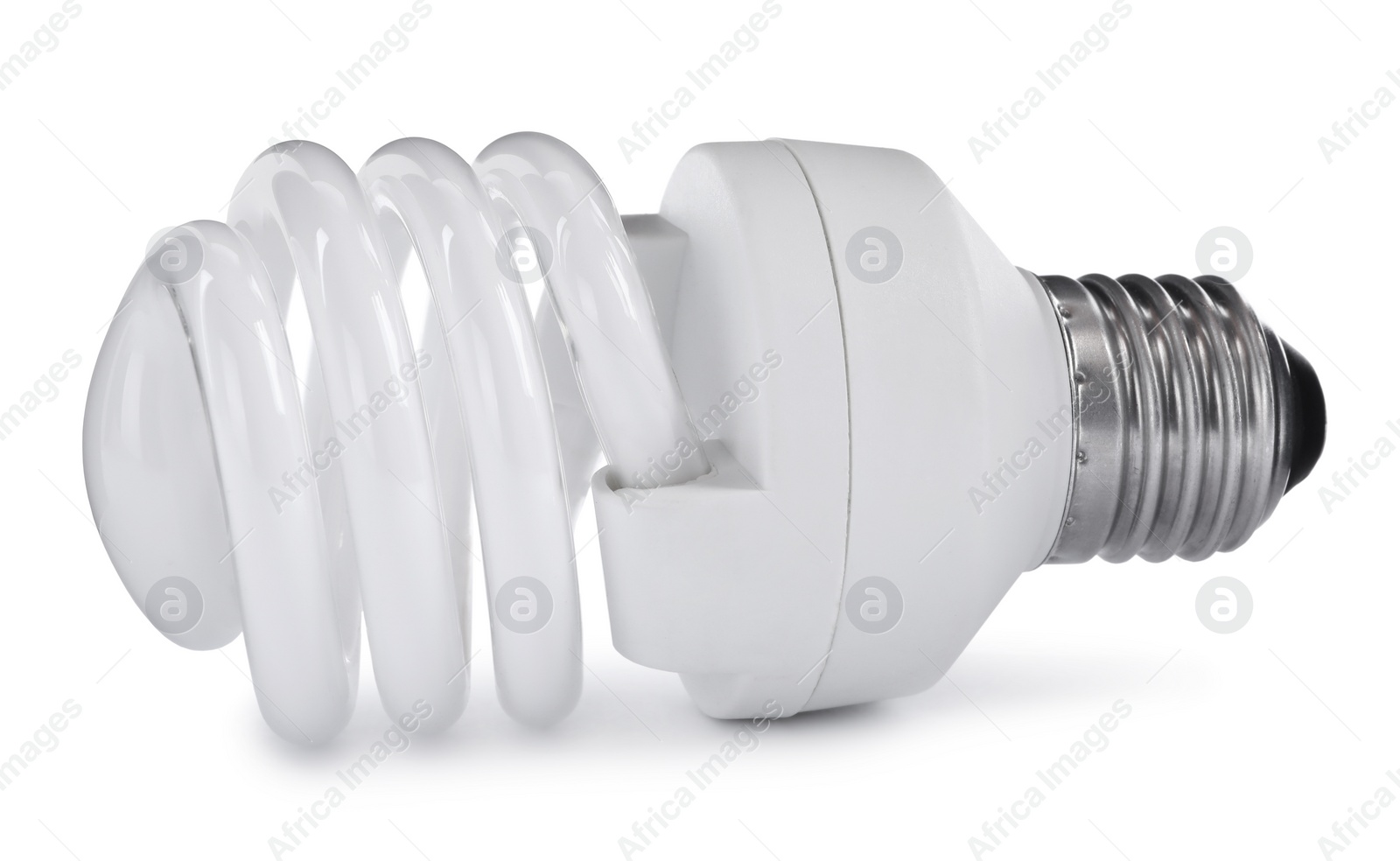 Photo of New fluorescent light bulb for modern lamps isolated on white