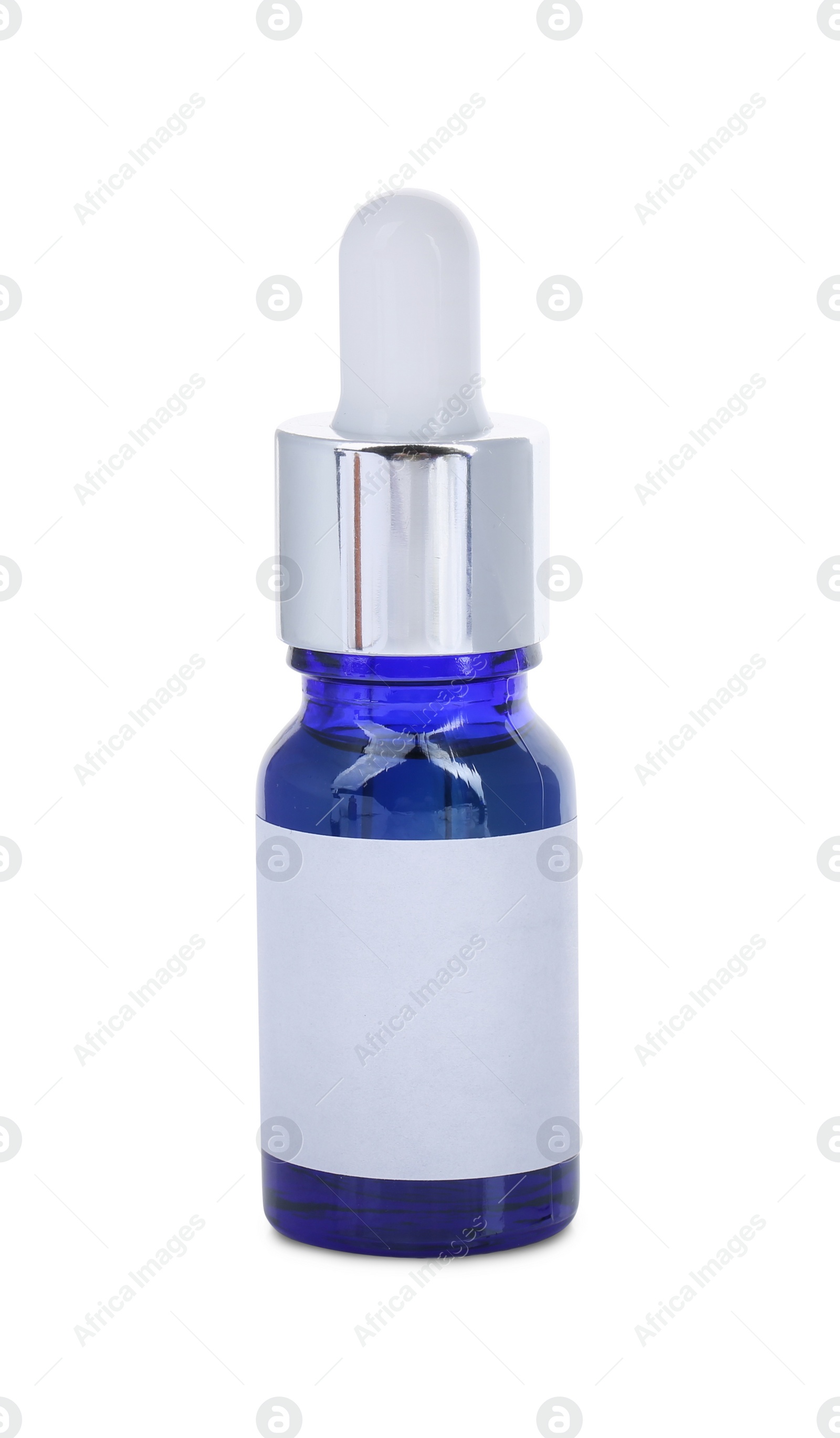 Photo of One blue bottle with tincture isolated on white