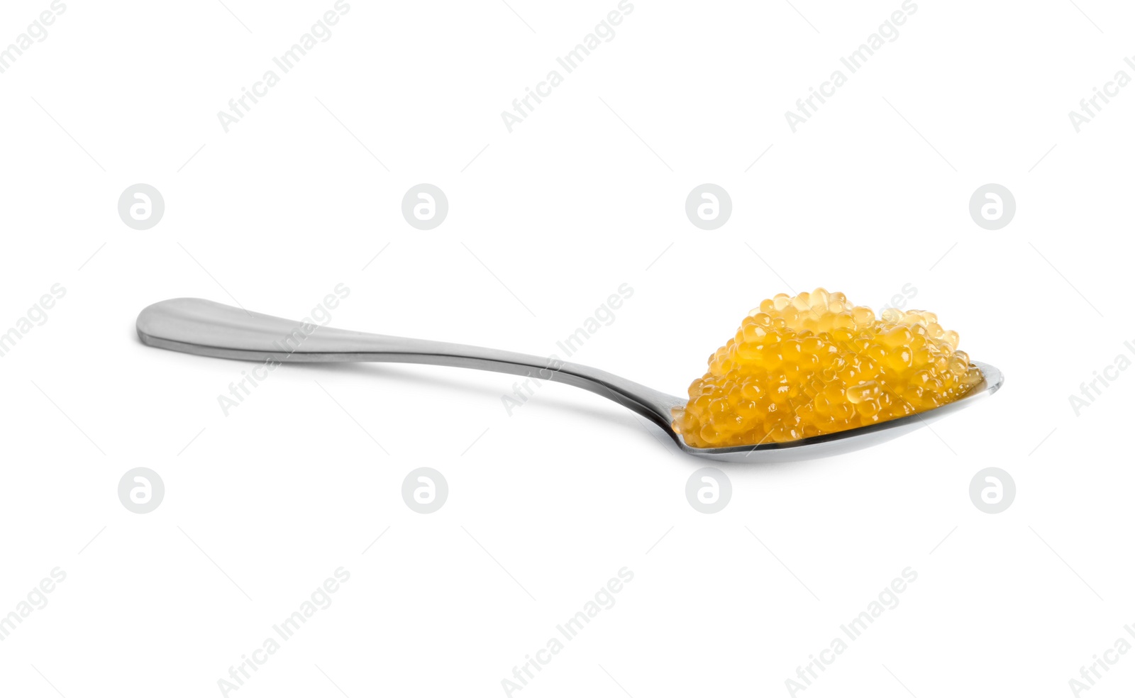 Photo of Fresh pike caviar in spoon isolated on white