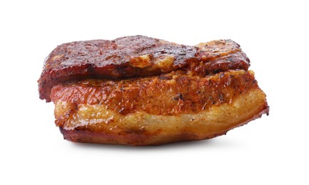 Photo of Piece of tasty baked pork belly isolated on white