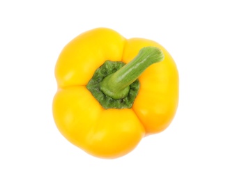 Photo of Ripe yellow bell pepper isolated on white, top view