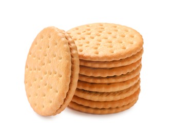 Photo of Fresh tasty sandwich cookies isolated on white