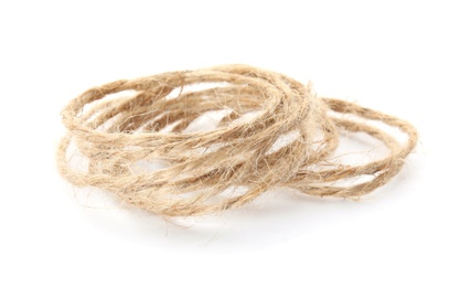 Hemp rope on white background. Organic material