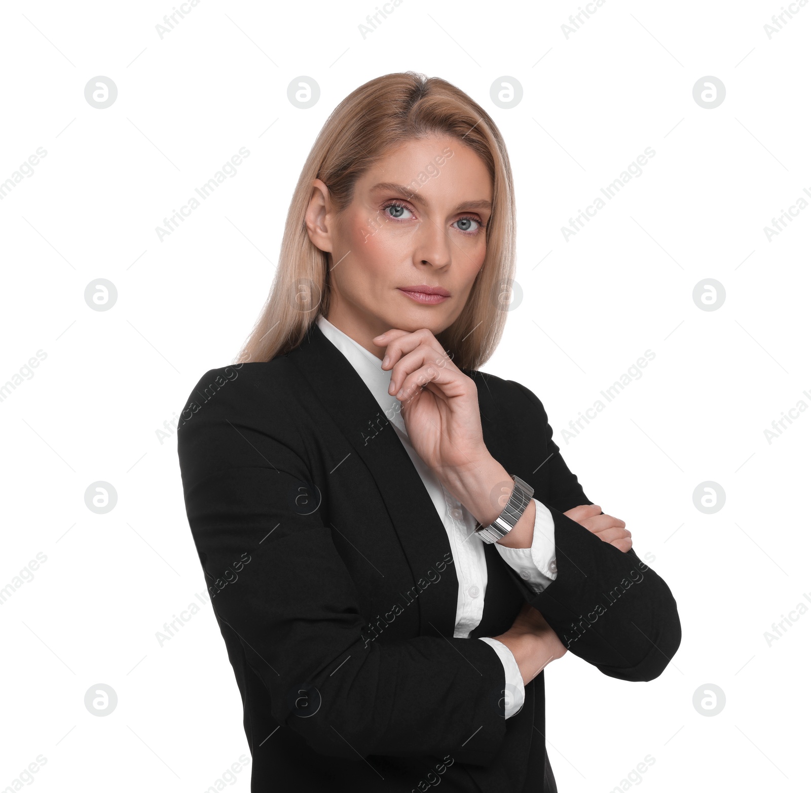 Photo of Portrait of beautiful woman on white background. Lawyer, businesswoman, accountant or manager