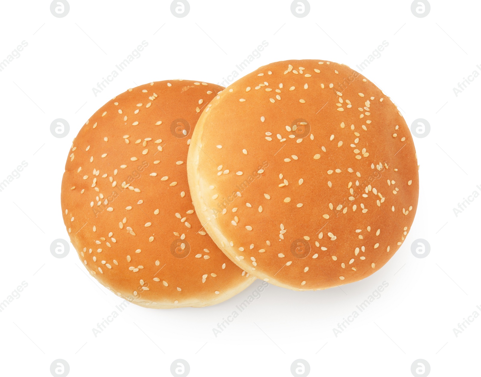 Photo of Fresh hamburger buns isolated on white, top view