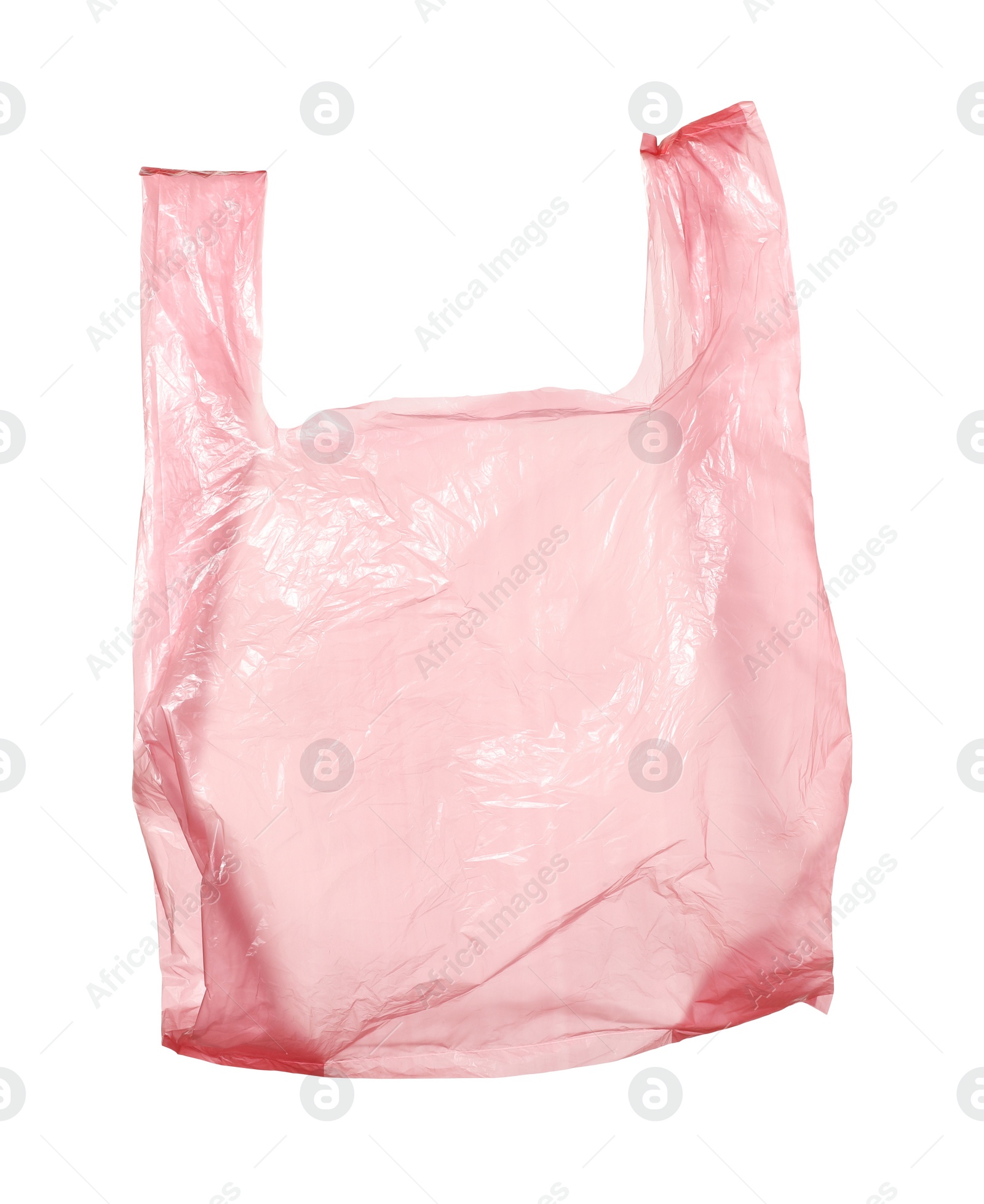 Photo of One pink plastic bag isolated on white