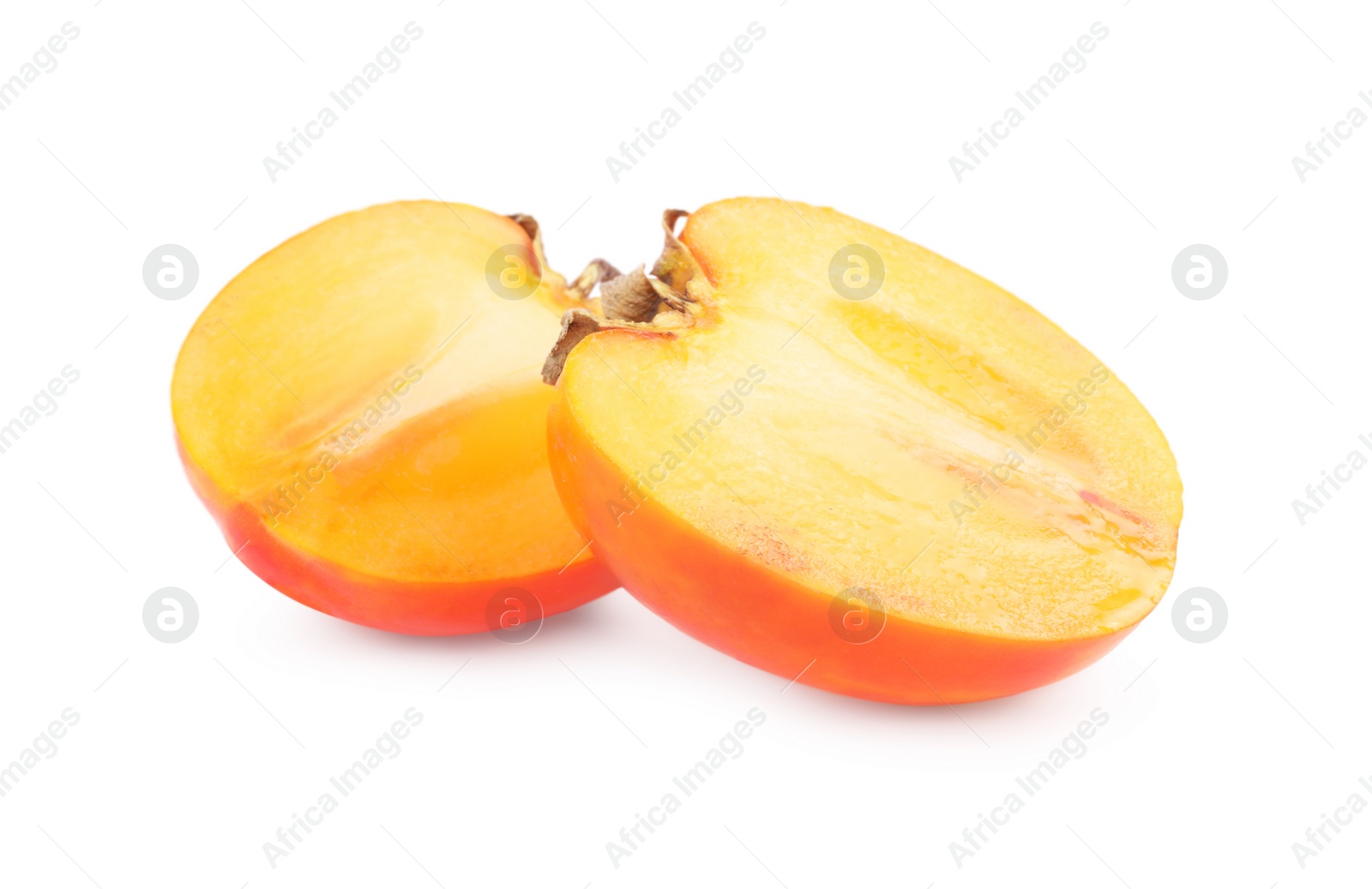 Photo of Pieces of fresh persimmon fruit isolated on white