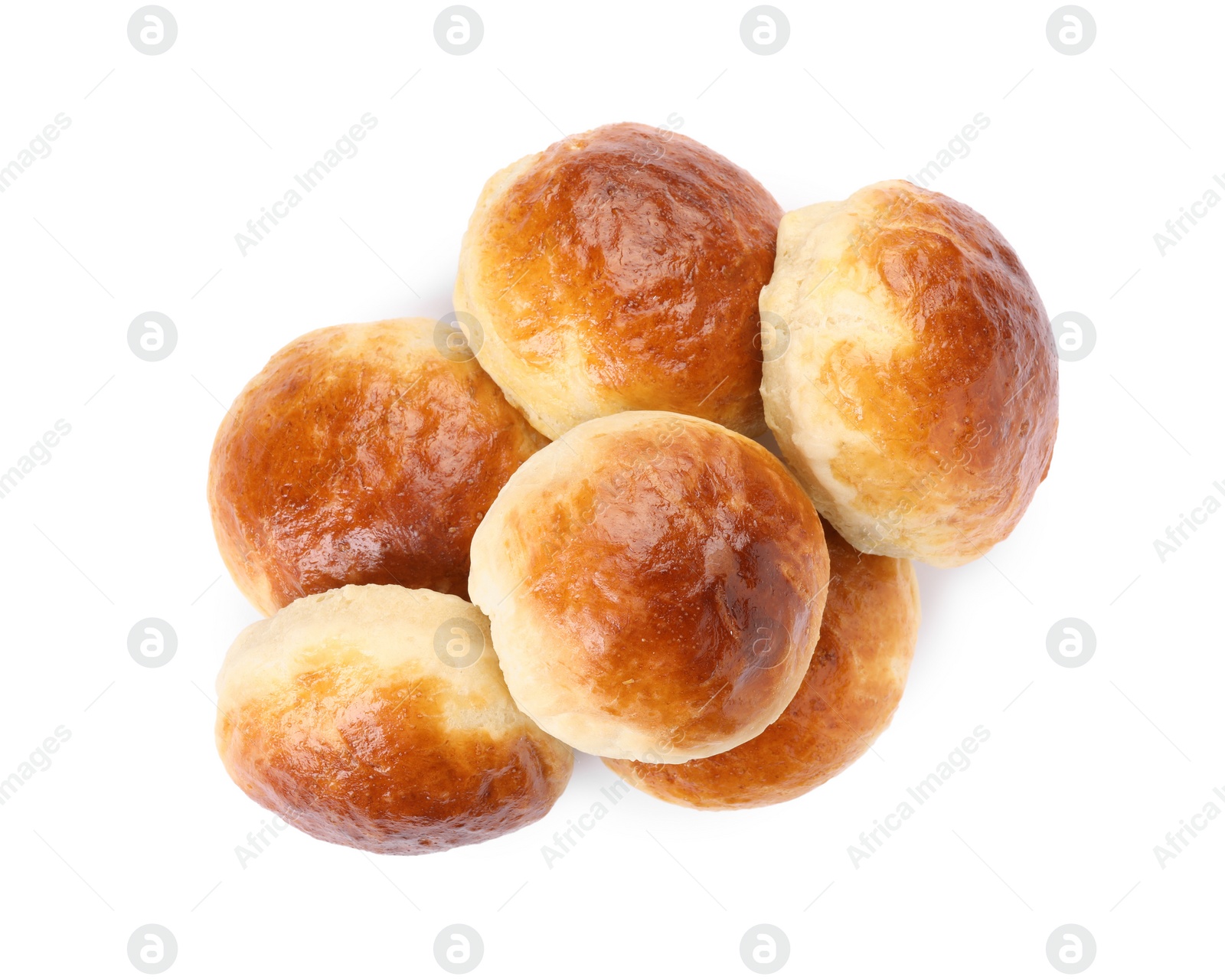 Photo of Tasty scones prepared on soda water isolated on white, top view