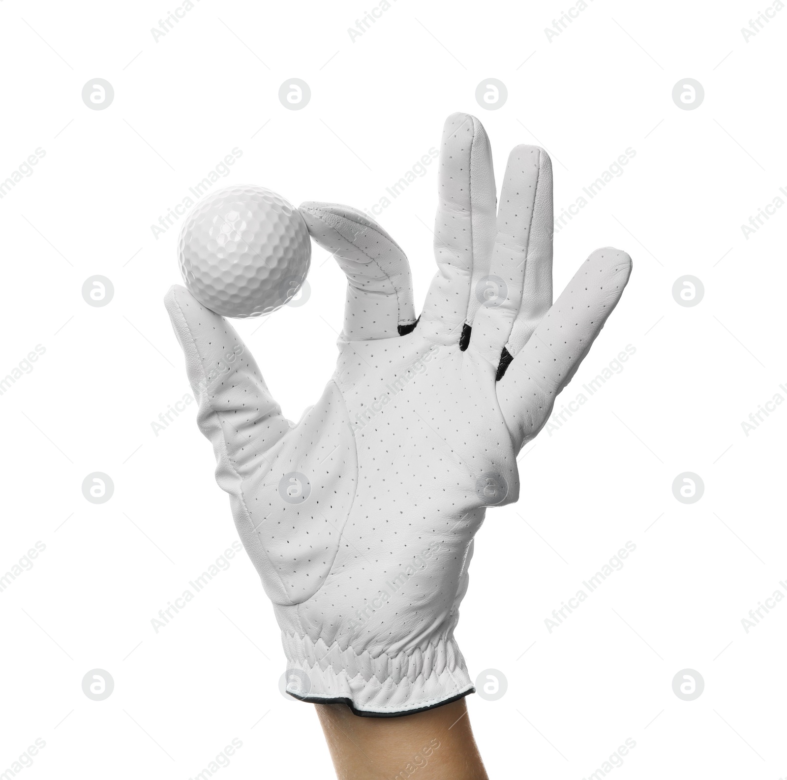 Photo of Player holding golf ball on white background, closeup