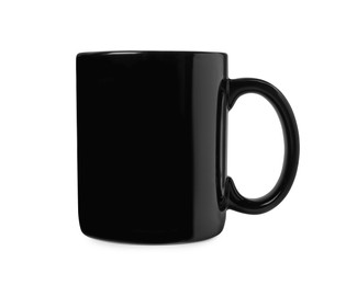 Photo of One black ceramic mug isolated on white