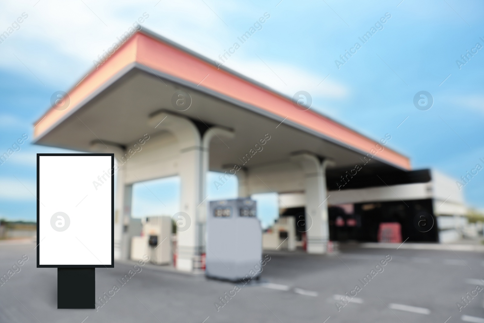 Image of Empty billboard on modern gas station outdoors, space for design