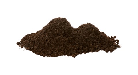 Photo of Pile of soil on white background. Fertile ground