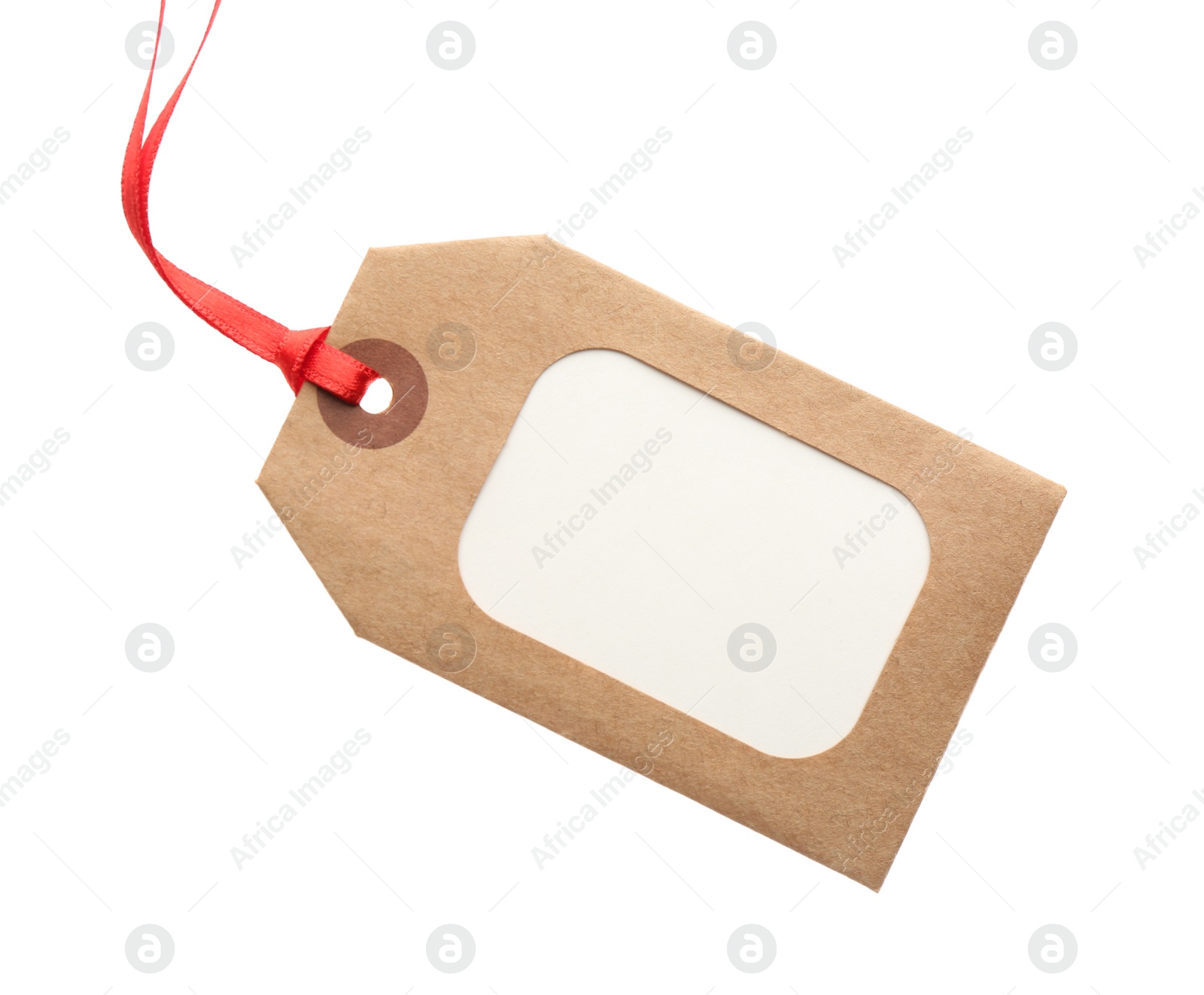 Photo of Cardboard gift tag with space for text isolated on white