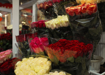 Photo of Assortment of beautiful flowers at wholesale market