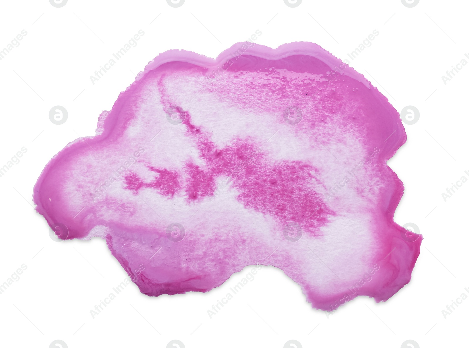 Photo of Blot of pink ink on white background, top view