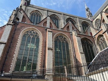 Photo of Leiden, Netherlands - August 28, 2022; Beautiful Hooglandse Kerk, low angle view