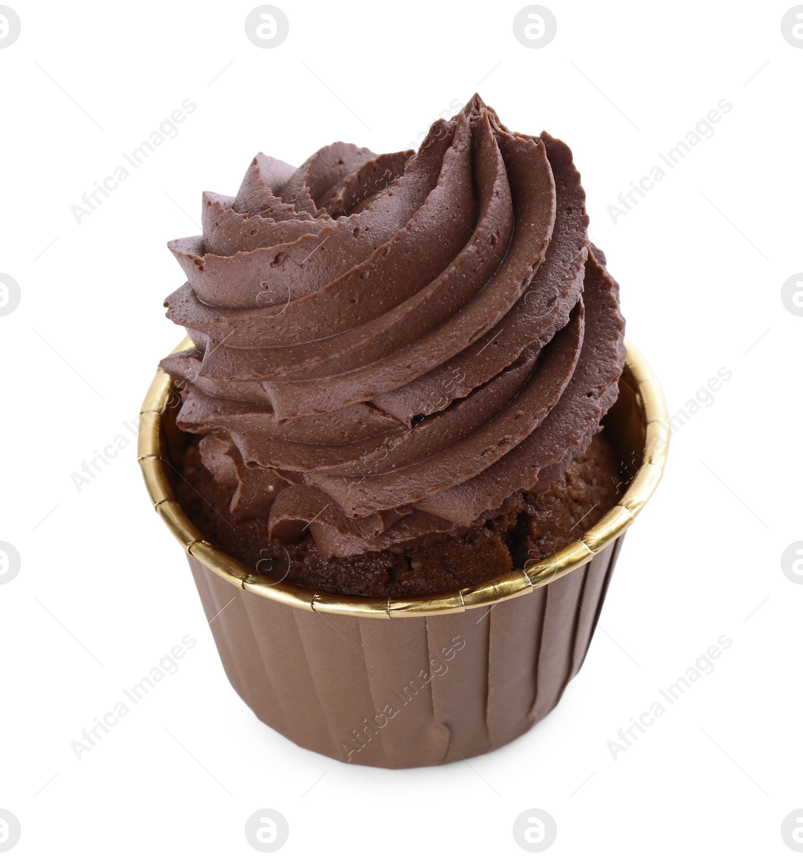 Photo of One delicious chocolate cupcake isolated on white