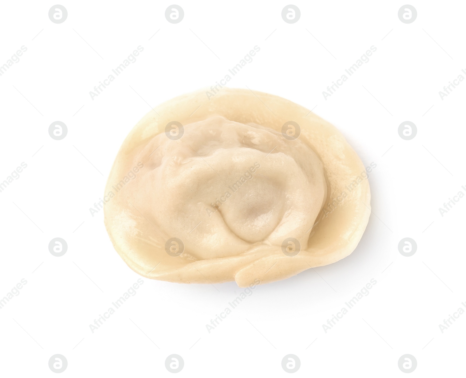 Photo of Fresh boiled dumpling on white background, top view