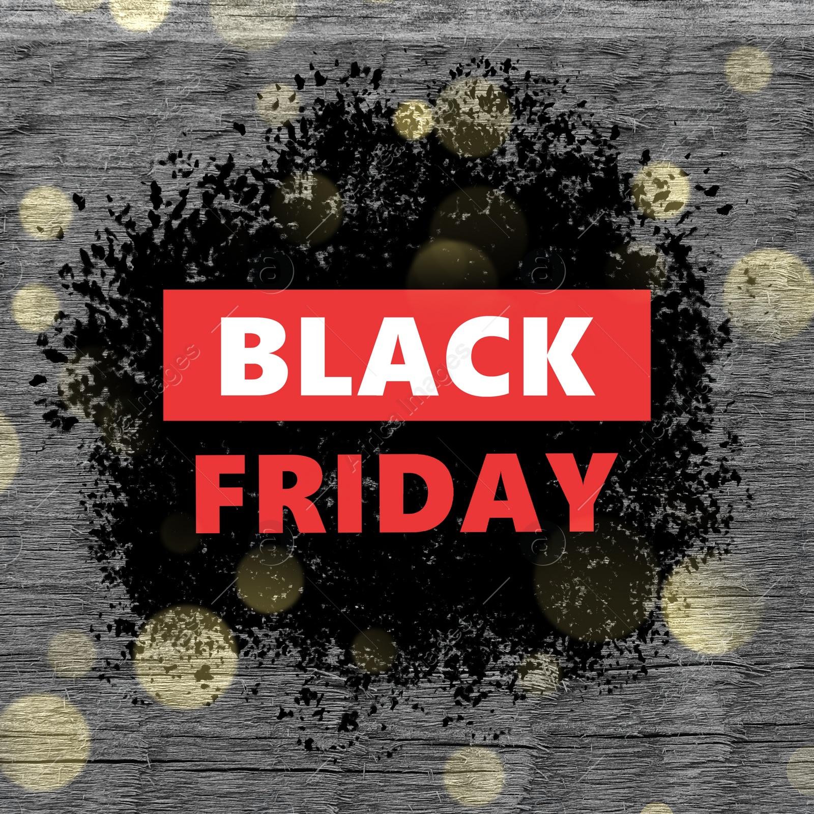 Image of Poster with text Black Friday on wooden background 