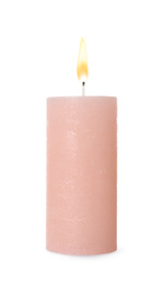 Photo of Pink candle with wick isolated on white
