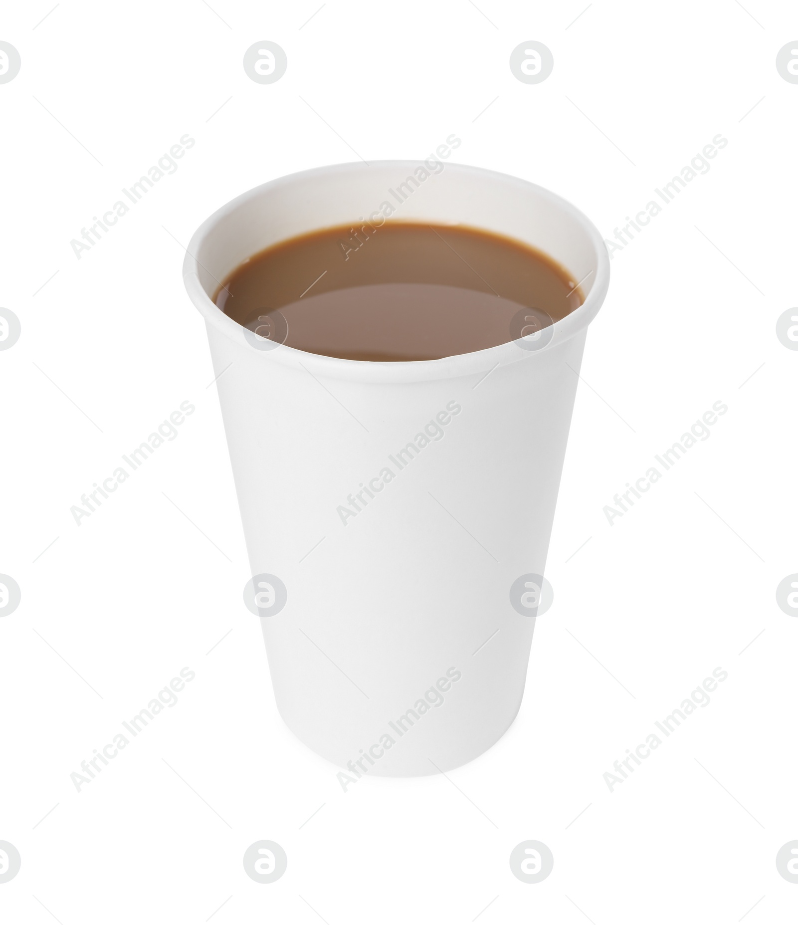 Photo of Paper cup with hot drink isolated on white. Coffee to go