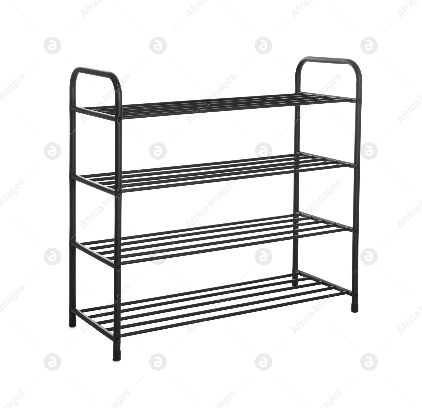 Photo of Stylish shelving unit isolated on white. Shoe storage