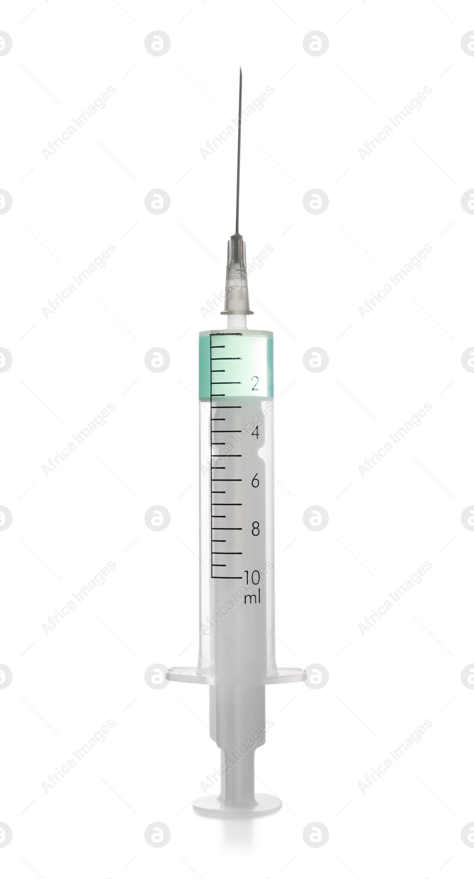 Photo of Disposable syringe with needle and medicine isolated on white