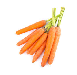 Photo of Bunch of fresh ripe carrots isolated on white
