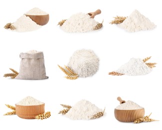 Image of Set with wheat flour on white background