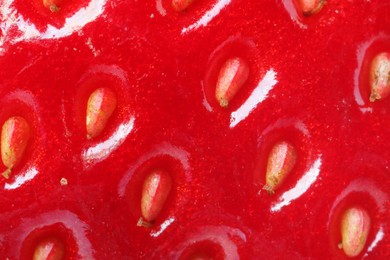 Texture of ripe strawberry as background, macro view. Fresh berry