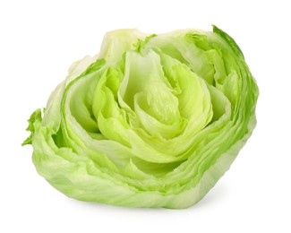 Photo of Half of fresh green iceberg lettuce isolated on white