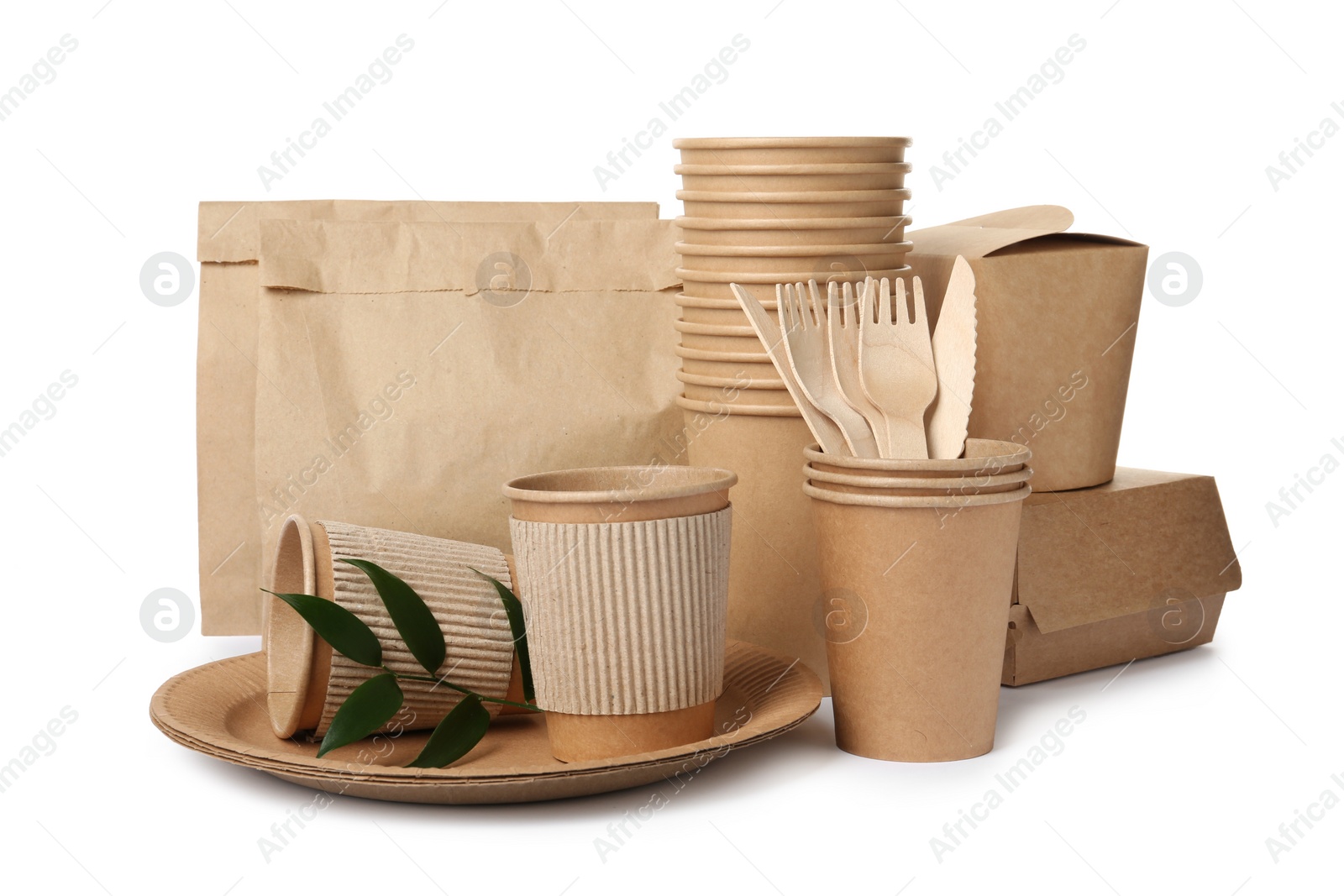 Photo of Different eco friendly products on white background