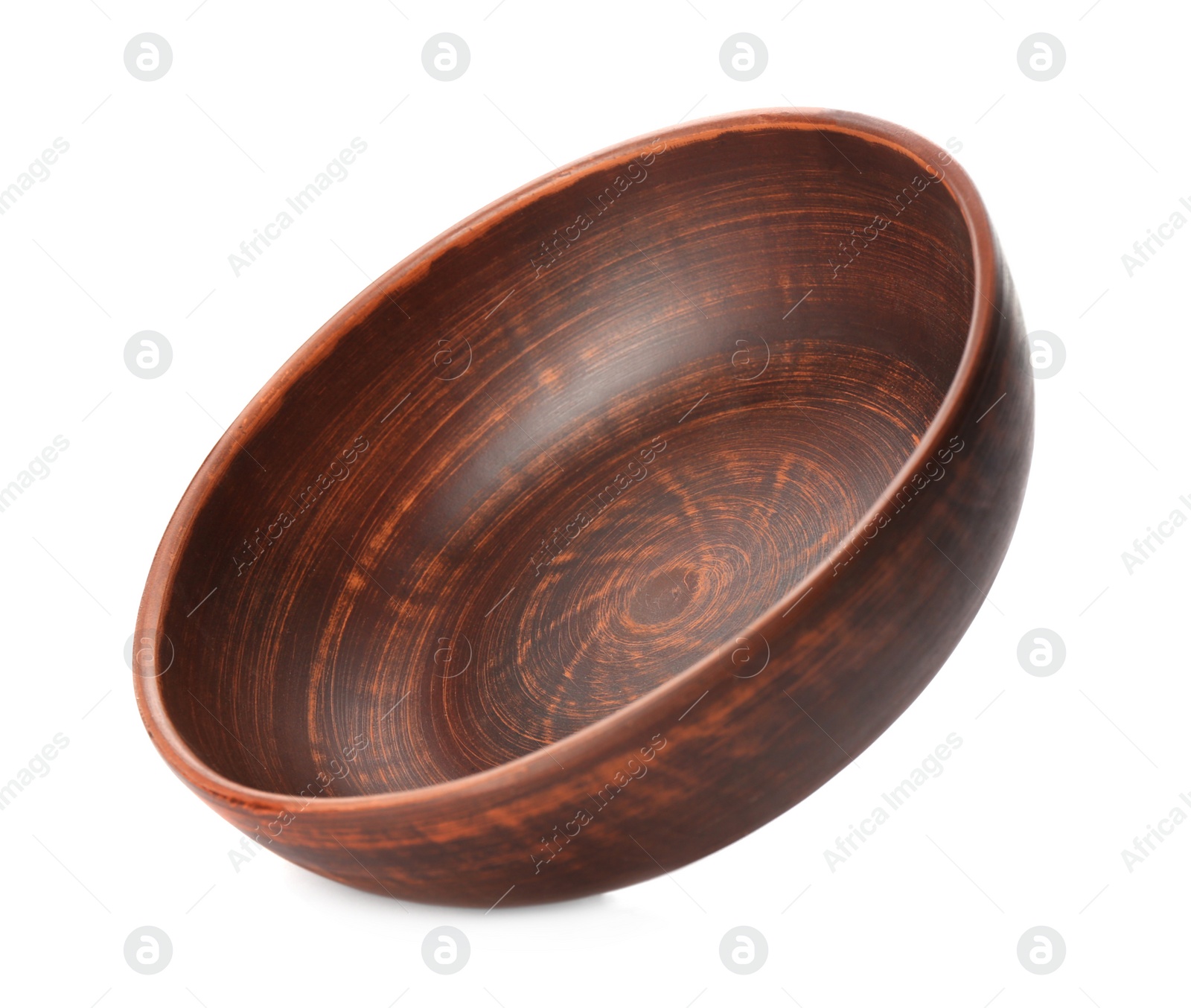 Photo of Stylish brown clay bowl isolated on white