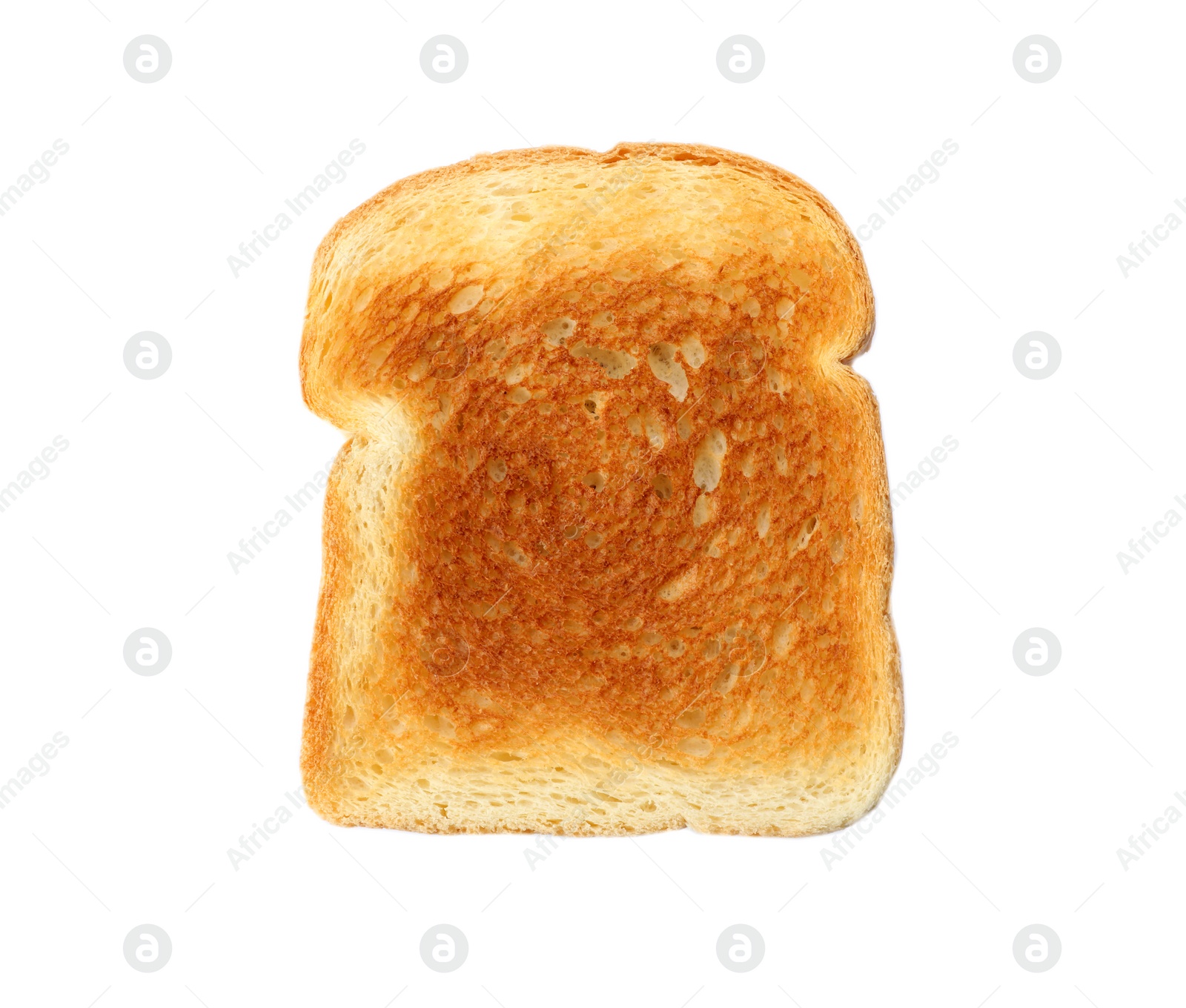 Photo of Slice of toasted wheat bread isolated on white, top view