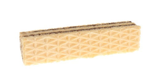 Wafer stick with chocolate filling isolated on white. Sweet food