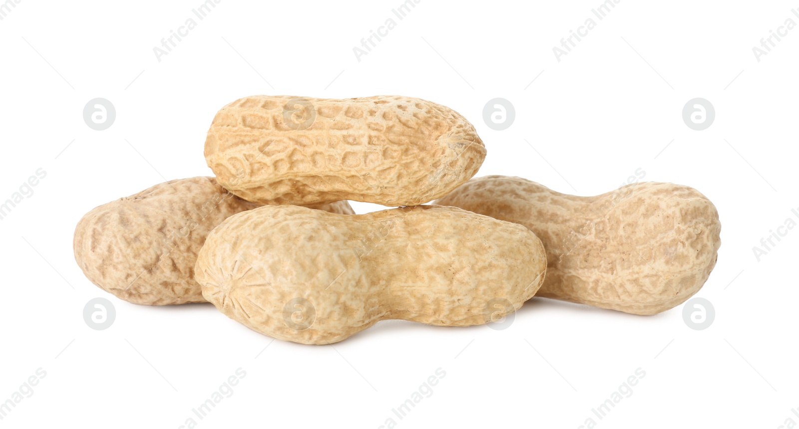 Photo of Pile of fresh unpeeled peanuts isolated on white