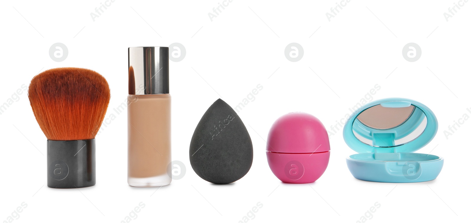 Photo of Set of makeup products on white background