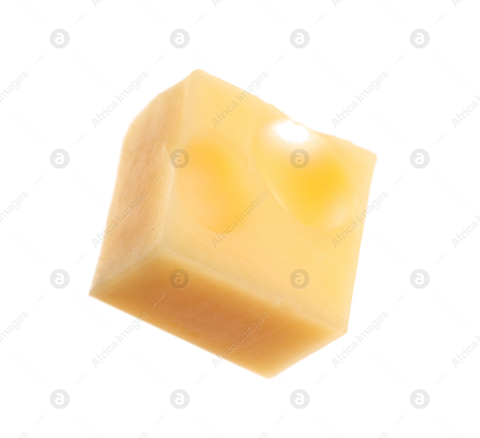 Photo of Cube of delicious cheese isolated on white