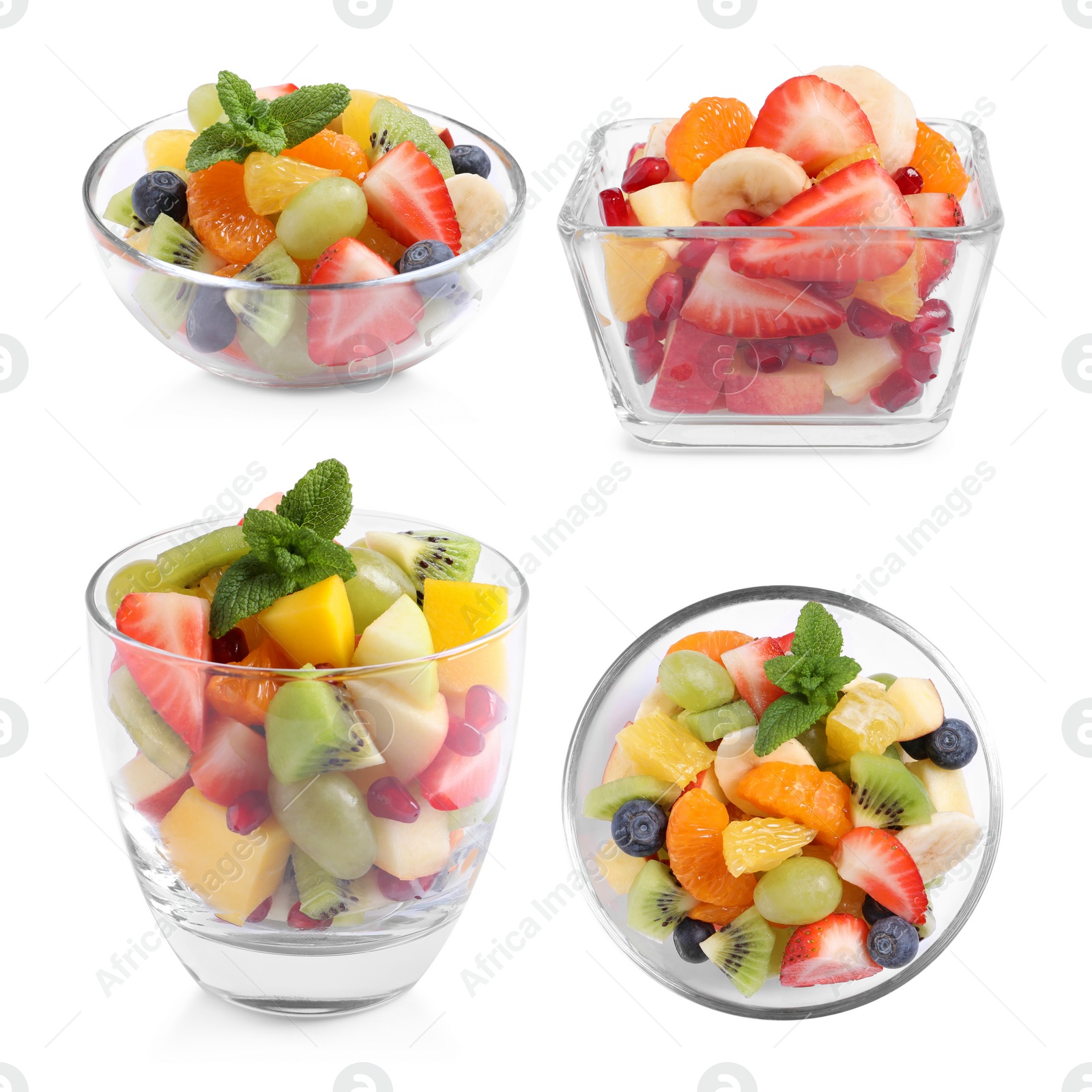 Image of Fruit salad, collection. Mixed fresh berries and fruits isolated on white