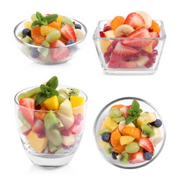 Image of Fruit salad, collection. Mixed fresh berries and fruits isolated on white