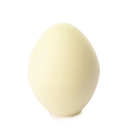 Photo of Tasty chocolate Easter egg on white background