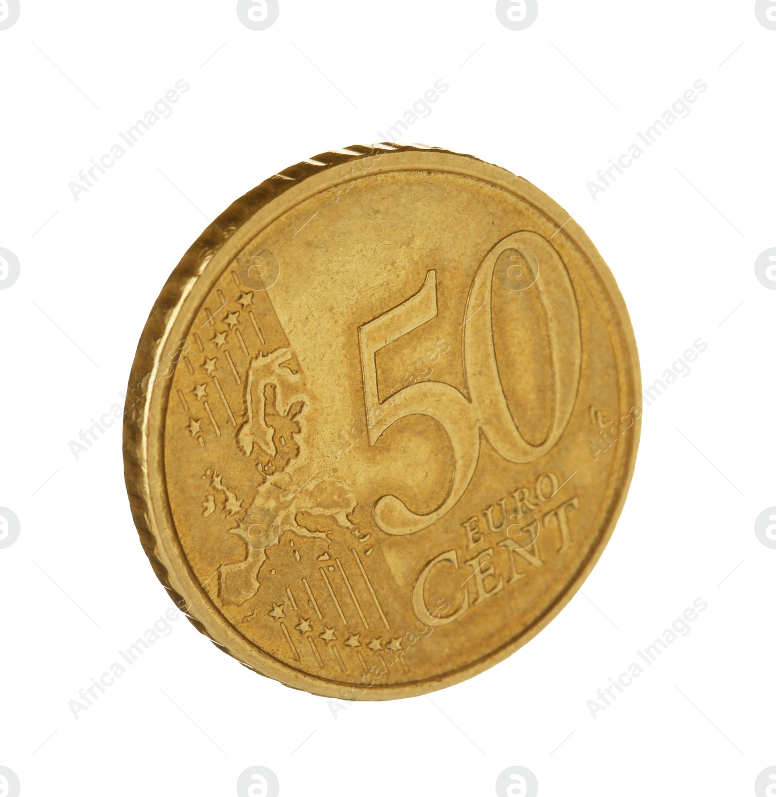 Photo of Fifty euro cent coin on white background