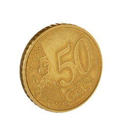 Fifty euro cent coin on white background