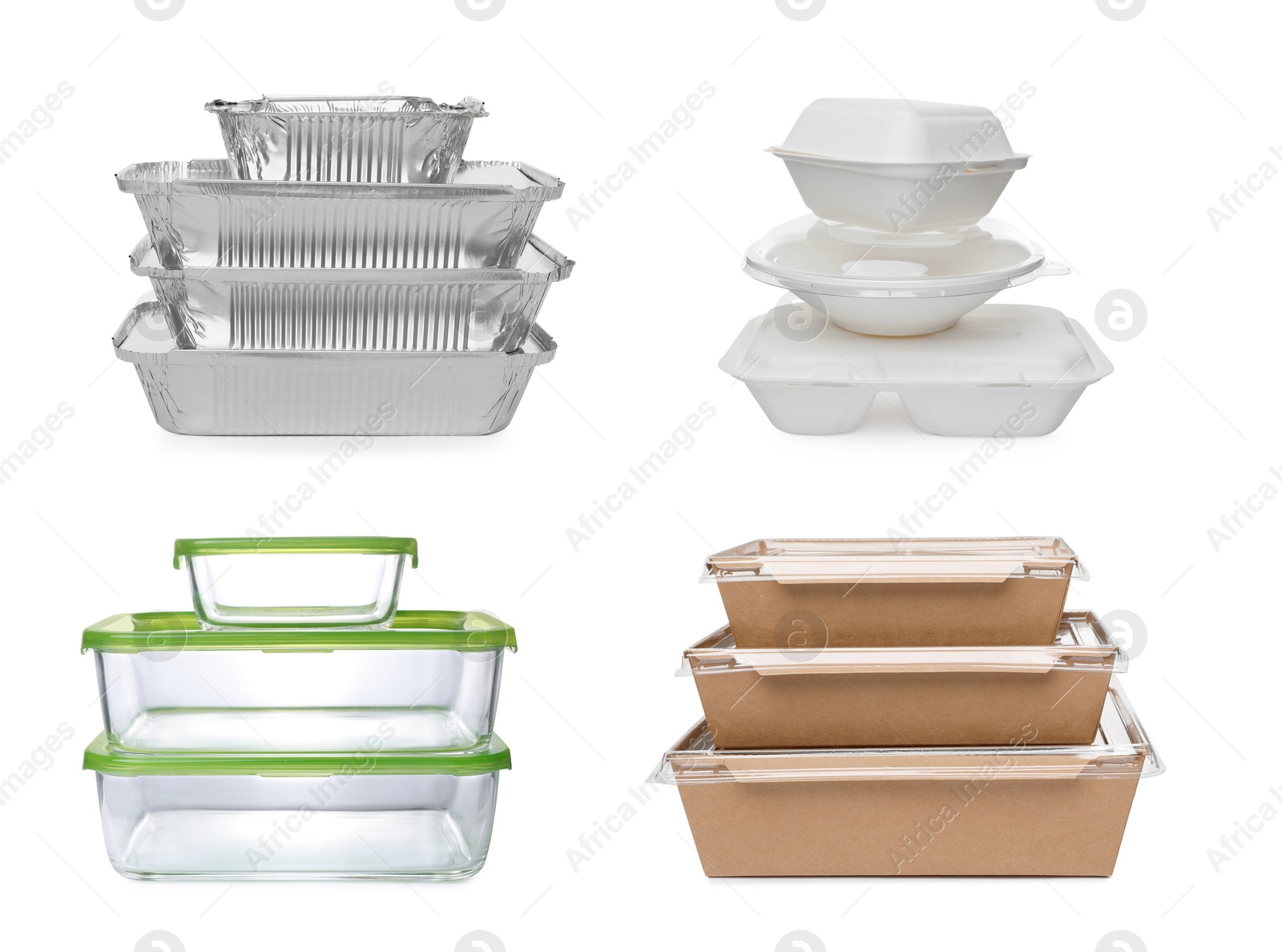 Image of Set with different containers for food on white background