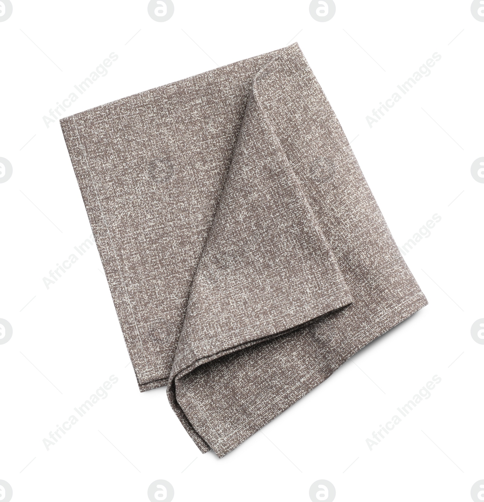 Photo of Grey fabric napkin on white background, top view