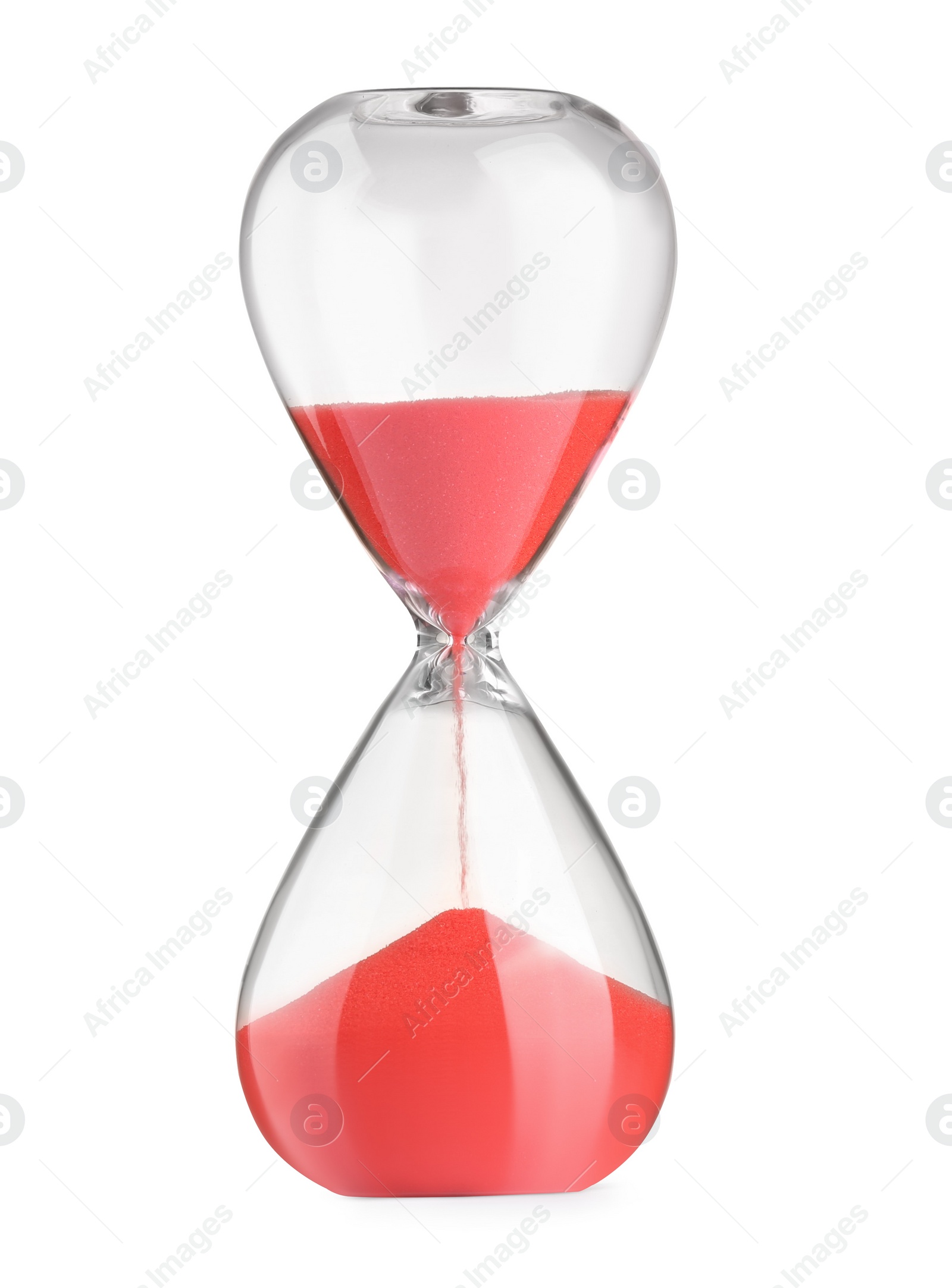 Photo of Hourglass with red flowing sand isolated on white